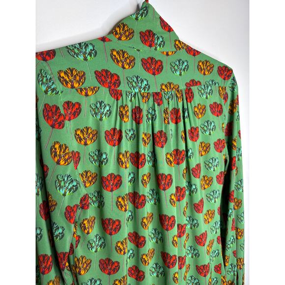 2010s Ann Mashburn Green Floral Printed Bow Blouse size  Small - Picture 9 of 15